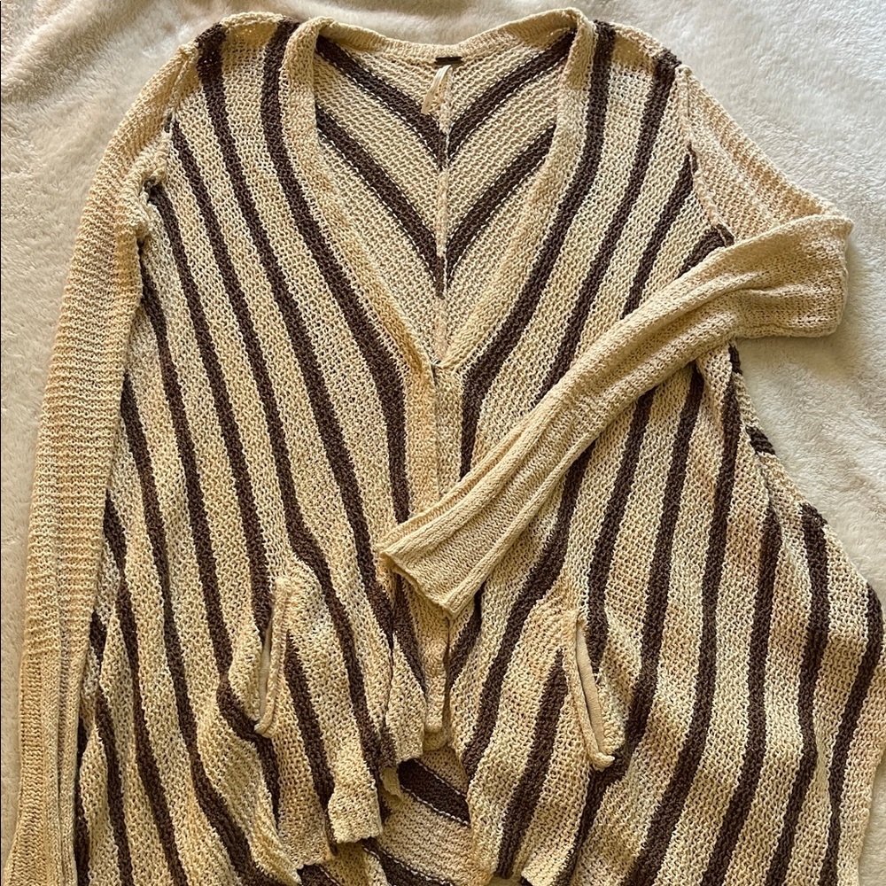 Free People Striped Cream and Brown Cardigan